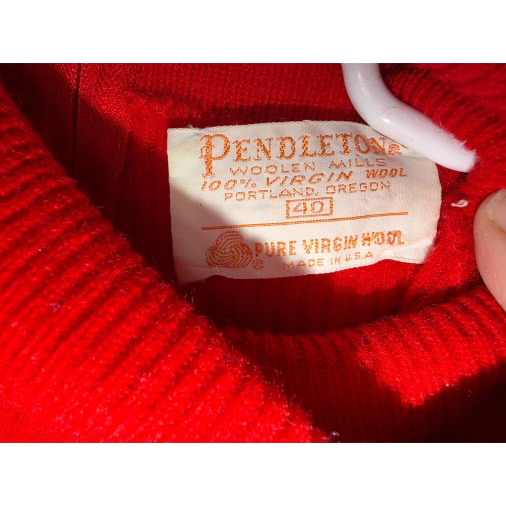 Vintage Pendleton Red Virgin Wool Ribbed Turtleneck Sweater Back Zip USA Made 40